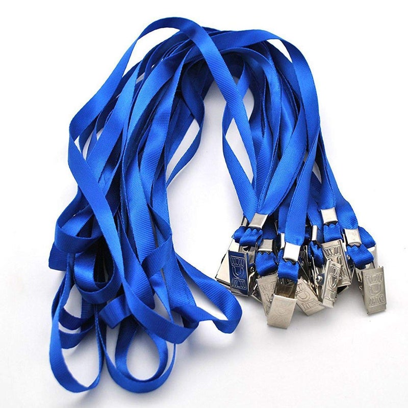 Beebel Blue Lanyards 100 Pack Nylon Flat Badge Lanyard Bulldog Clip for Id Badge Name Tag - Image 3